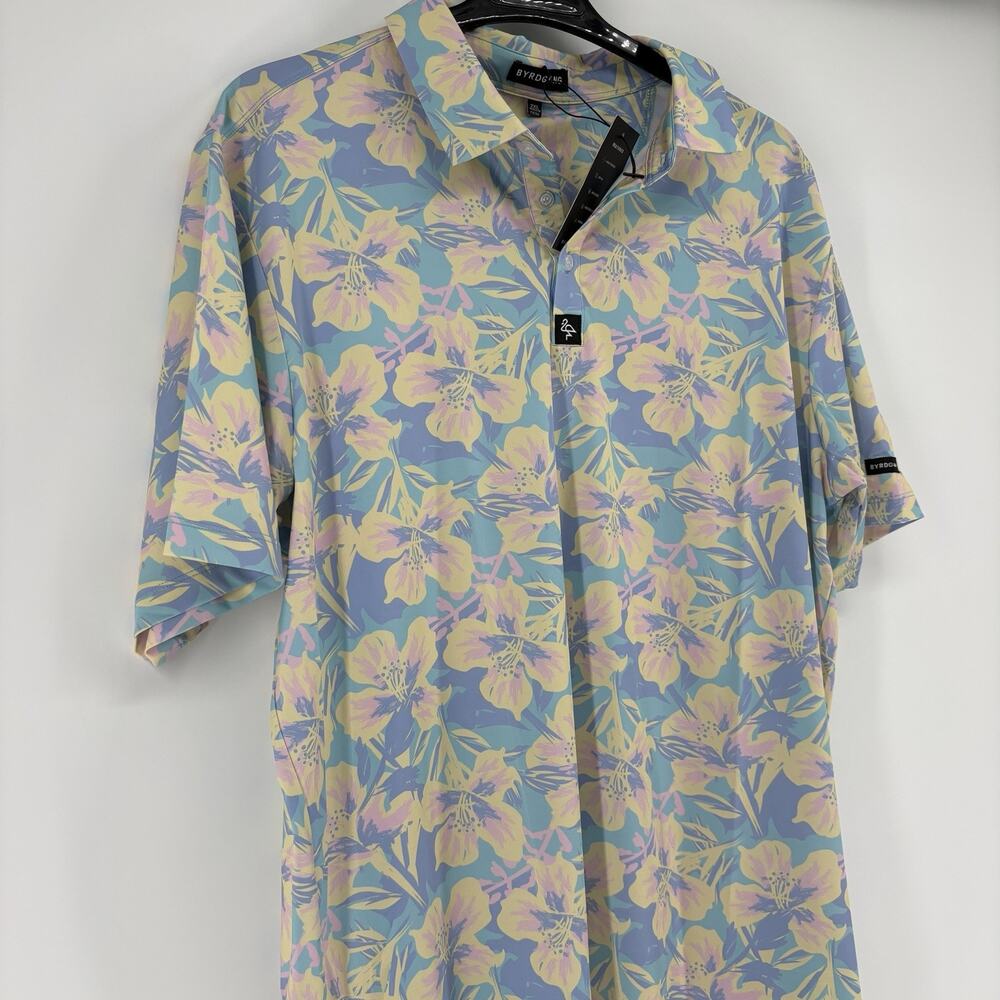 NEW BYRD GANG Shirt Pastel Floral Short Sleeve Golf Shirt UPF Stretch Size XXL - Picture 5 of 11